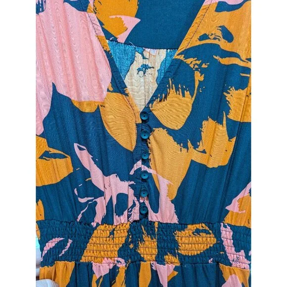 Anthropologie Abel The Label Clare Floral High Low Dress  Size Small Blue Orange - Picture 5 of 13